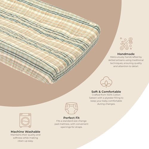 Crane Baby Change Pad Cover, Charlie Farmhouse Quilted Striped Changing Pad - Image 2