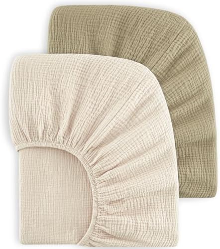 Bearmoss Muslin Crib Sheets 100% Cotton Baby Crib Sheets Fitted by Bearmoss