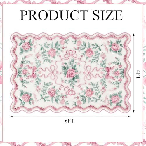 Drydiet Rug Boho Area Rugs 4'x6' Cute Sweet Scalloped Throw Rugs Aesthetic Soft - Image 2