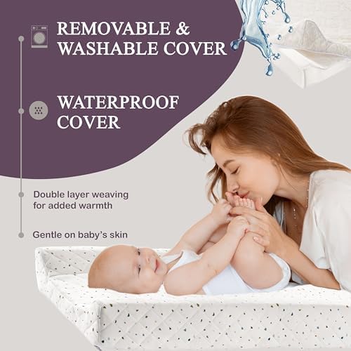 Organic Cotton Covered Contoured Baby Changing Pad | Waterproof Foam Mattress - Image 4