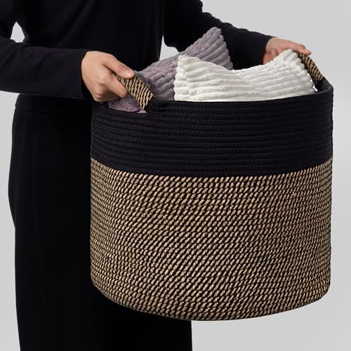 Blanket Basket for Living Room, Woven Rope Storage Basket - Image 3