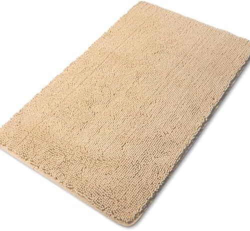 Yeaban Chenille Ivory Cream Bathroom Rug 30"x50", Non-Slip Rubber Backing by Yeaban