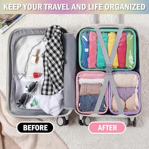 6 Pcs Clear Packing Cubes for Travel Luggage Organizer Bag Macron Color - Image 5