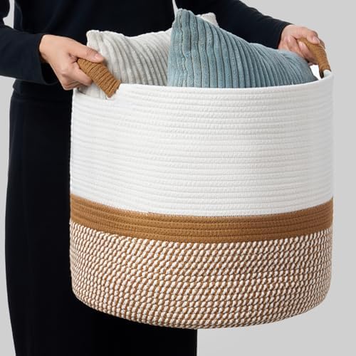 Blanket Basket for Living Room, Woven Rope Storage Basket - Image 3