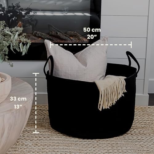 OrganiHaus Round Toy Basket & Blanket Basket, Cotton Rope 20x13" - Image 2
