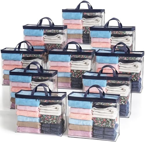 10 Pack Clear Storage Bags for Clothes, 22L Blanket Storage Bags, Under Bed by Hopack