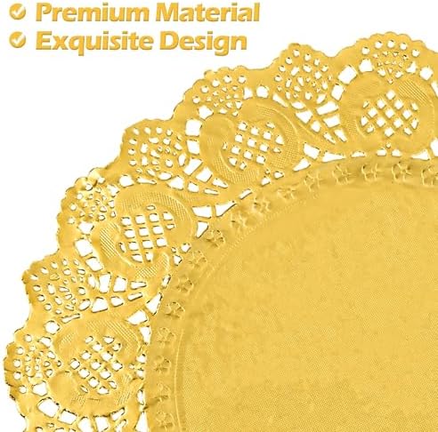 MCEAST 100 Pack Round Gold Paper Doilies 13.5 Inches Lace Place Mats Rustic - Image 3