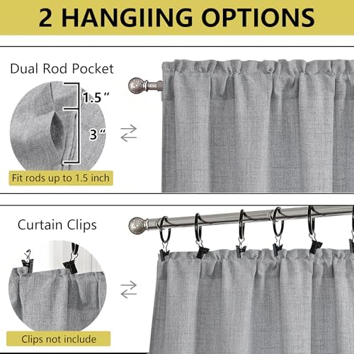 Grey Valances for Windows, Light Filtering Faux Linen Textured Small Short - Image 4