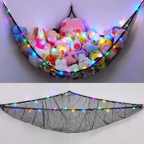 Stuffed Animals Hammock with LED Light Toy Net Room Decor Corner Storage by UnicornCastle