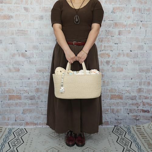 XUANGUO Large Cotton Rope Baby Diaper Caddy Organizer Basket Oatmeal - Image 3