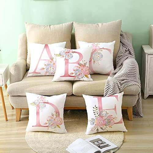 Throw Pillow Covers Alphabet Decorative Pillow Cases ABC Letter Flowers Cushion - Image 5