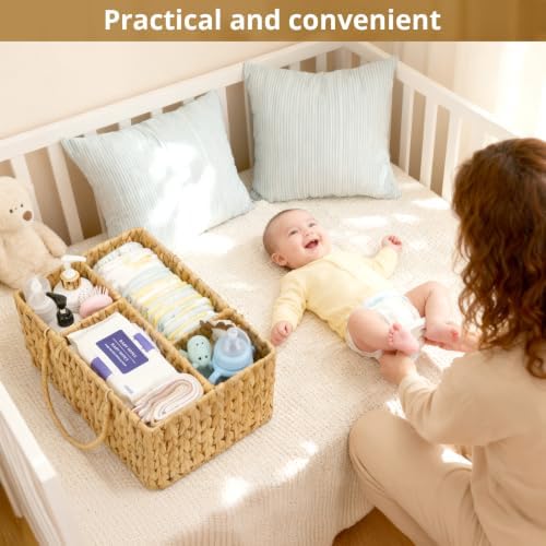 Large Baby Diaper Caddy Organizer, Handwoven Water Hyacinth Storage Basket - Image 2