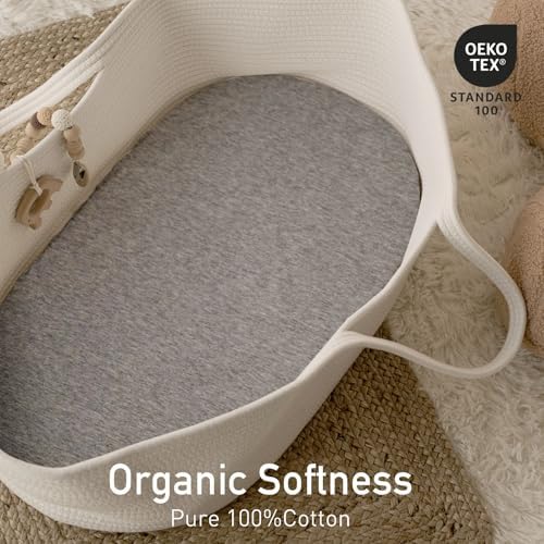 Gllquen Baby Organic Cotton Bassinet Sheets 2-Pack Grey - Image 4