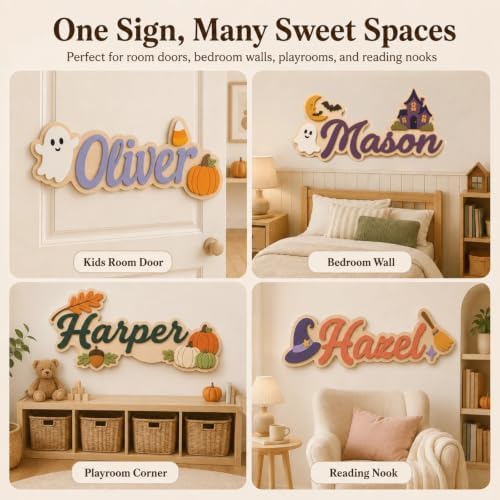 Custom Wooden Name Sign, Personalized Halloween Kids Room Door & Wall Decor - Image 7