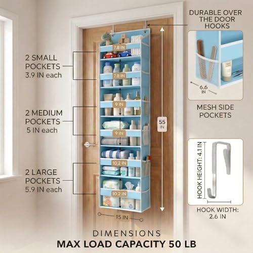 HOMELUX THEORY Over the Door Organizer, 100D Fabric, Baby Blue 2pc - Image 3