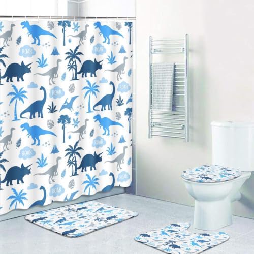 Britimes Bathroom Sets with Shower Curtain and Rugs Set of 4 Blue Grey by Britimes