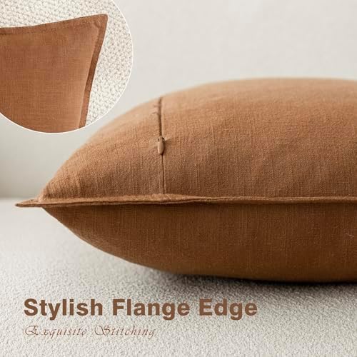 Foindtower Linen Solid Decorative Throw Pillow Covers 20x20 Orange Brown - Image 3
