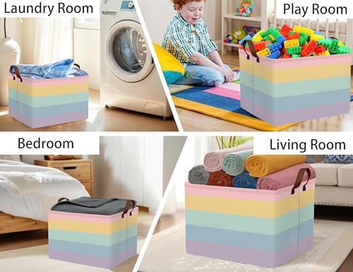 Kids Boho Rainbow Baskets Foldable Girls Baby Toy Storage Bin Rectangular - Image 5