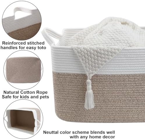 65L Laundry Basket with Handles, Woven Blanket Basket - Image 3