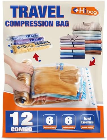Compression Bags for Travel Essentials, Roll Up Bags No Vacuum Needed by HIBAG
