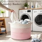 115L Extra Large Blanket Basket, Woven Laundry Basket-Mixed Pink - Image 5
