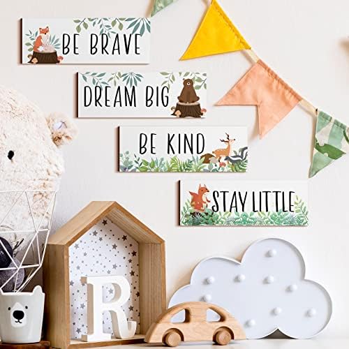 4 Pieces Woodland Nursery Decor Safari wall art Be kind brave curious Cute - Image 4