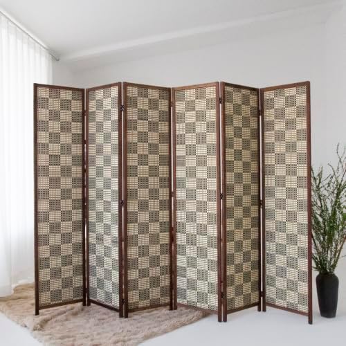 6 Panel Bamboo Room Divider, 5.6 ft Tall Double-Sided Folding Privacy Screen - Image 2