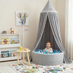 LOAOL Bed Canopy with Pom Pom Kids Reading Nook Hanging Tent - Image 4