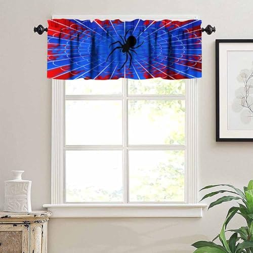 Spider Web Boys Blue Kitchen Curtain Valances Window Kids Girls Teens Rod - Image 5