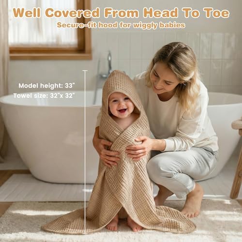Muslin Hooded Baby Towels 2 Pack, 100% Cotton Baby Bath Towels - Image 5