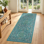 Teal Boho 2x5 Rug Runners for Hallways Non Slip, Whimsical Tree of Life Floral by Jainmy