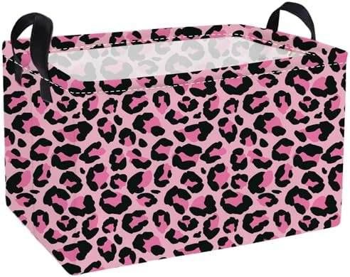 Essme Rectangular Baskets, Leopard Print Box, Cute Storage Bin（Pink leopard by ESSME