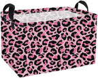 Essme Rectangular Baskets, Leopard Print Box, Cute Storage Bin（Pink leopard by ESSME