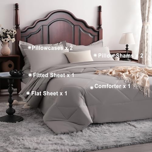 NTBAY Queen Microfiber Bed in a Bag, Comforter Set 7 Piece, Smoke Grey - Image 4
