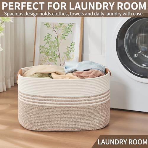 Laundry Hamper with Handles, 72L Rope Laundry Basket, Light Brown - Image 5