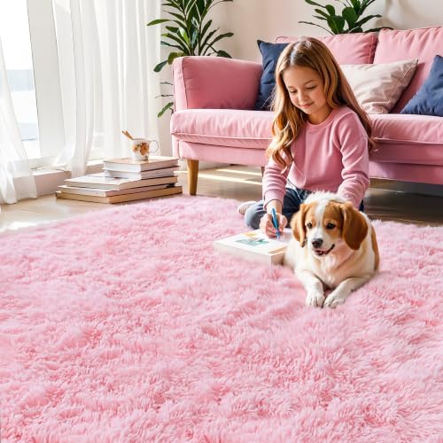 Pink Fluffy 4x6 Area Rugs for Bedroom Girls, Plush Washable Carpet - Image 2