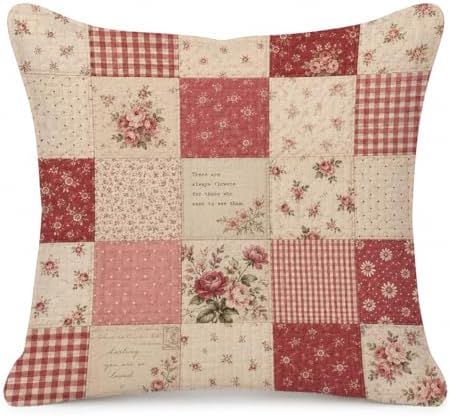 Shabby Chic Rose Patchwork Throw Pillow Cover 18x18 by Unknown