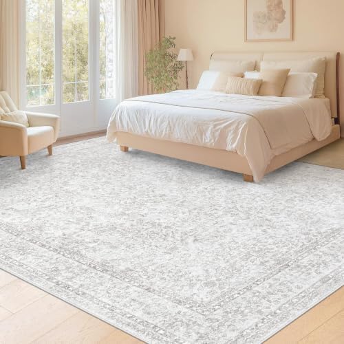 8x10 Area Rugs for Living Room: Washable Large Vintage Floral Rug Low Pile - Image 4