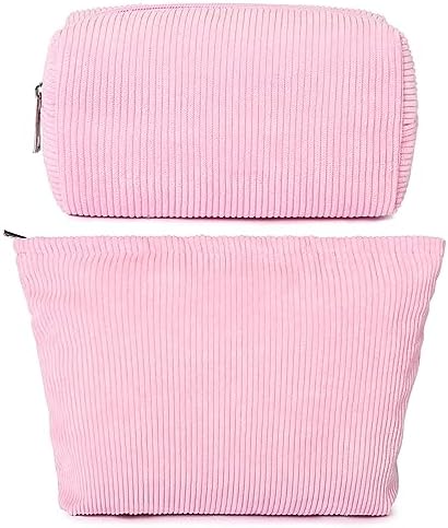 SOIDRAM 2 Pieces Makeup Bag Large Corduroy Cosmetic Bag Capacity Canvas Mix by SOIDRAM