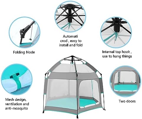Bend River Baby Playpen with Canopy, Hexagon Toddler Beach Tent - Image 3
