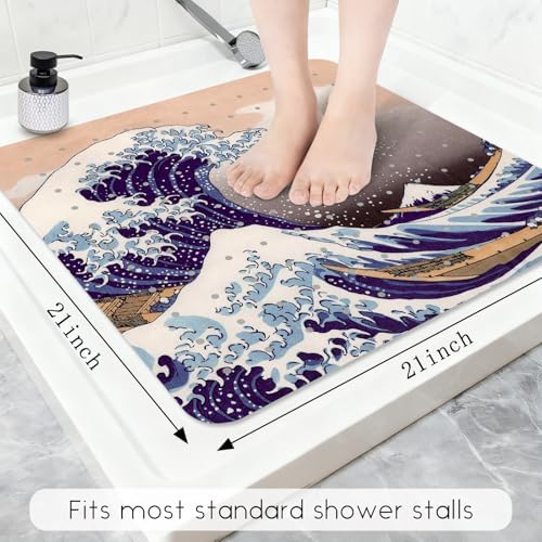 Bathtub Mat Non Slip, Japanese Wave Square Bath tub Mat Shower Floor Mat - Image 2