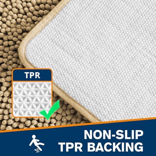 Chenille Bathroom Rug 17"x24" Beige, Non-Slip Plush Bath Mat - Image 5