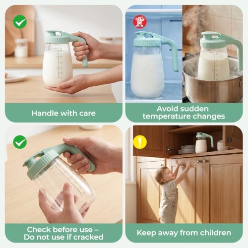 Momcozy Breast Milk Pitcher, Glass Storage Container Wide Mouth, 32oz Green - Image 4