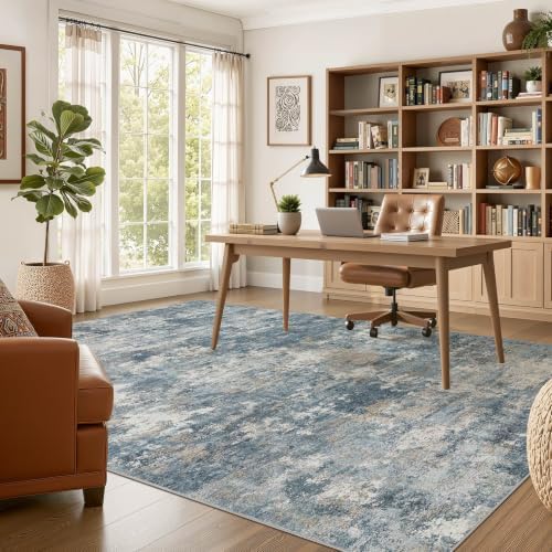 Nakagishi 8x10 Area Rugs Living Room: Washable Abstract Large Neutral Soft Rug - Image 5