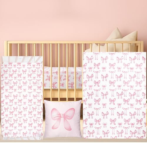 HunnmingRe Pink Bow Baby Crib Bedding Set by HunnmingRe