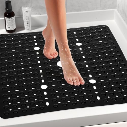 Large Square Shower Mat Bathtub Bath Mat Non Slip Black 27"x27" - Image 2