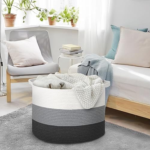 MEGASKET Extra Large Cotton Rope Basket, 22” X 22” X 14” Blanket Storage - Image 3