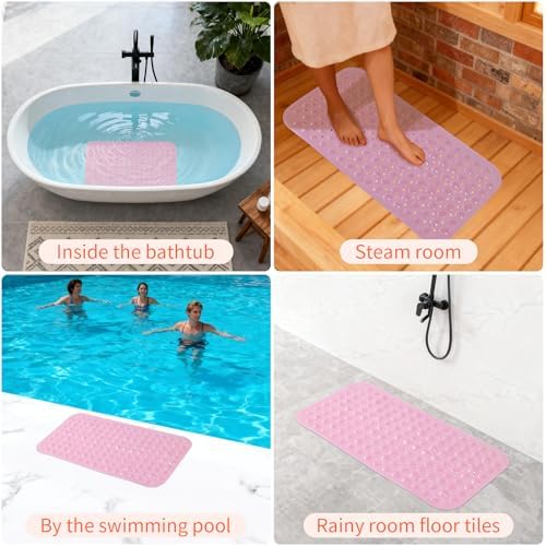 Anti-Slip Bathtub Shower Mat 28×15 Inch Clear Pink - Image 6