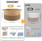 OIAHOMY 90L XXXLarge Blanket Basket Living Room Laundry Basket Jute&Black - Image 2