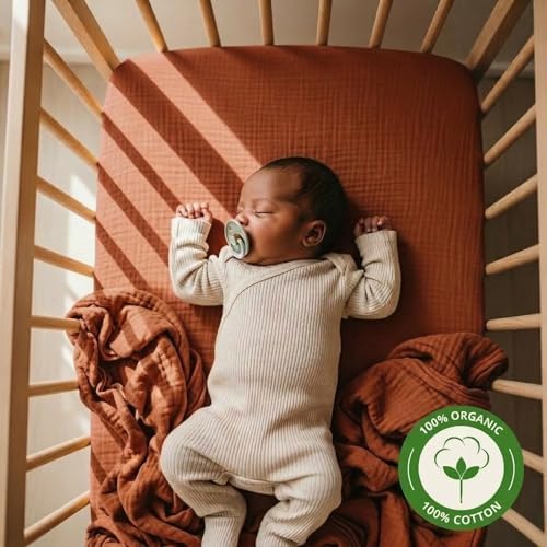 Crib Sheets, 100% Organic Cotton Muslin, Fitted 28"x52" Standard - Image 2